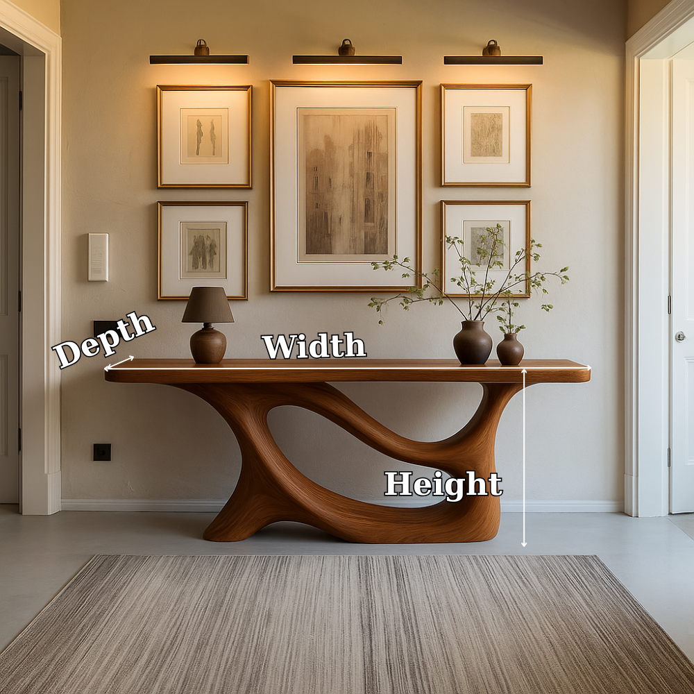 Handcrafted Solid Wood Console Table with Artistic Flow Base – Modern Entryway Furniture
