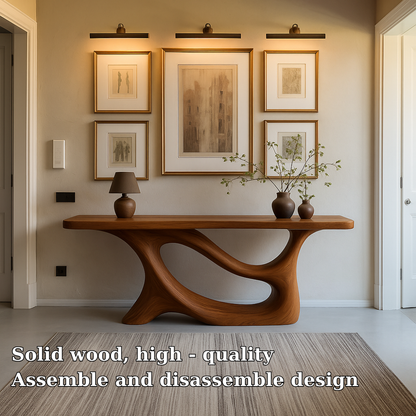 Handcrafted Solid Wood Console Table with Artistic Flow Base – Modern Entryway Furniture