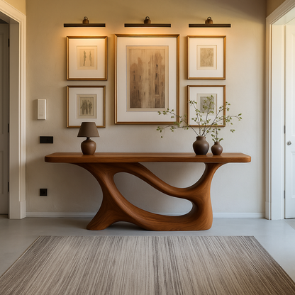 Handcrafted Solid Wood Console Table with Artistic Flow Base – Modern Entryway Furniture