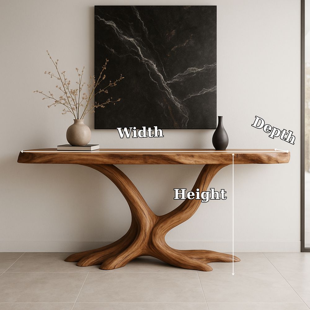 Handcrafted Solid Wood Console Table with Root Form Base – Modern Organic Design