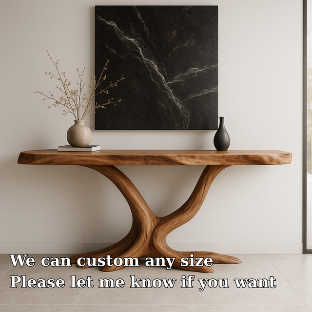 Handcrafted Solid Wood Console Table with Root Form Base – Modern Organic Design