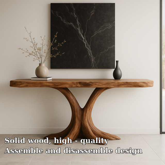 Handcrafted Solid Wood Console Table with Root-Inspired Base – Organic Modern Entryway