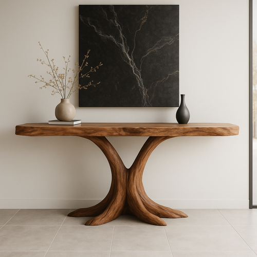 Handcrafted Solid Wood Console Table with Root-Inspired Base – Organic Modern Entryway
