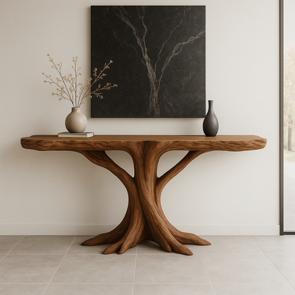 Handcrafted Solid Wood Console Table with Root-Inspired Design – Organic Modern Furniture