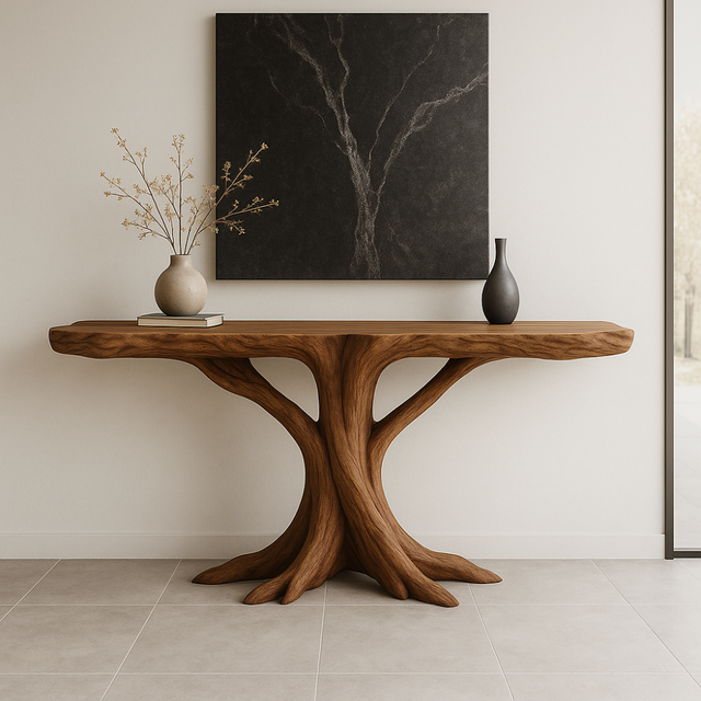 Handcrafted Solid Wood Console Table with Root-Inspired Design – Organic Modern Furniture