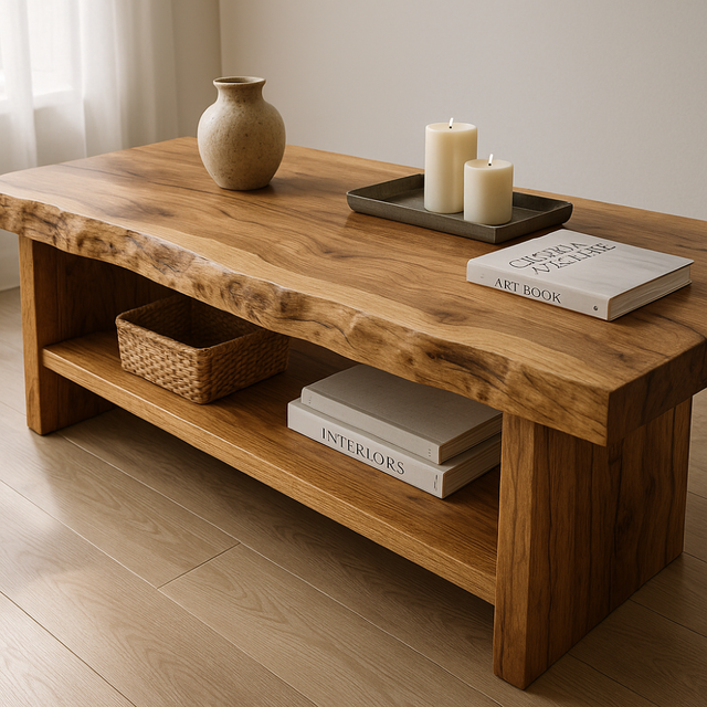 Handcrafted Solid Wood Coffee Table with Live Edge – Natural Rustic Centerpiece for Living Room