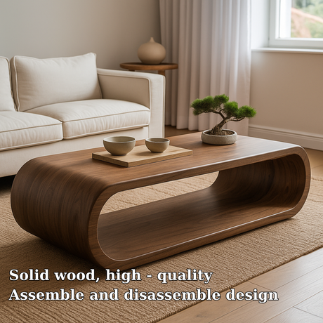 Handcrafted Solid Wood Coffee Table – Modern Minimalist Design with Smooth Curved Silhouette