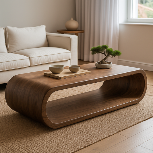 Handcrafted Solid Wood Coffee Table – Modern Minimalist Design with Smooth Curved Silhouette