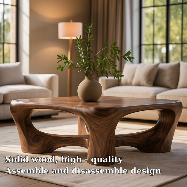 Handcrafted Solid Wood Coffee Table – Sculptural Organic Design for Modern Elegant Living Rooms