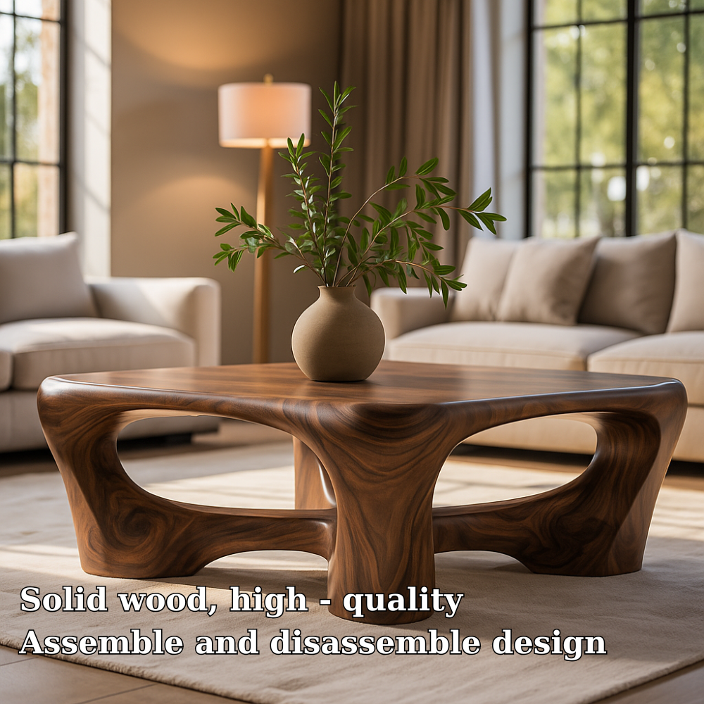 Handcrafted Solid Wood Coffee Table – Sculptural Organic Design for Modern Elegant Living Rooms