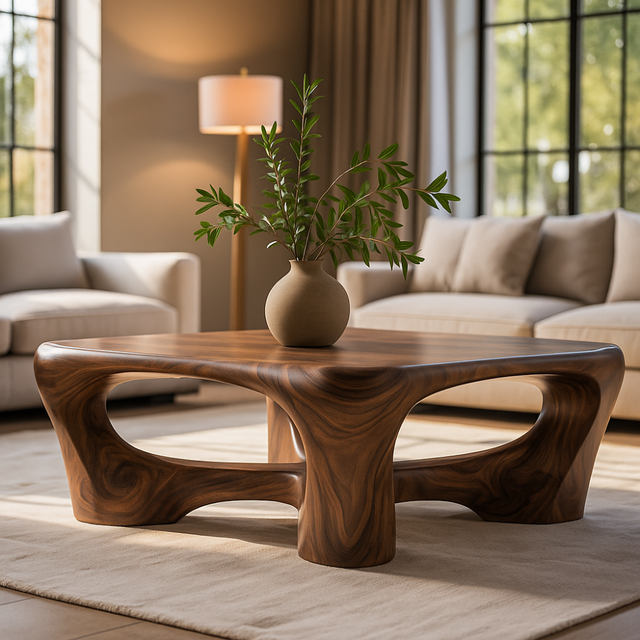 Handcrafted Solid Wood Coffee Table – Sculptural Organic Design for Modern Elegant Living Rooms