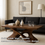 Handcrafted Solid Wood Coffee Table – Artistic Cross-Leg Design for Modern Luxury Living Spaces