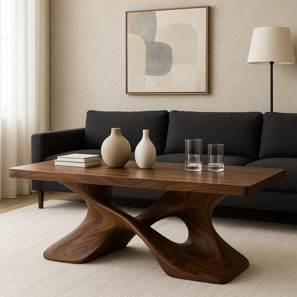 Handcrafted Solid Wood Coffee Table – Artistic Cross-Leg Design for Modern Luxury Living Spaces