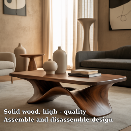 Handcrafted Solid Wood Coffee Table – Sculptural Wave Design for Modern Artistic Living Spaces