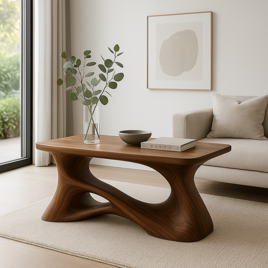 Handcrafted Solid Wood Coffee Table – Artistic Flowing Design for Modern Minimalist Interiors