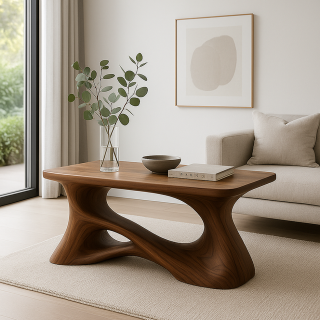Handcrafted Solid Wood Coffee Table – Artistic Flowing Design for Modern Minimalist Interiors