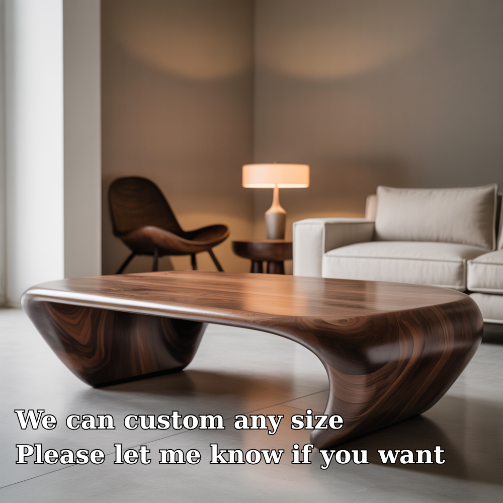 Handcrafted Solid Wood Coffee Table – Modern Sculptural Design with Smooth Organic Curves