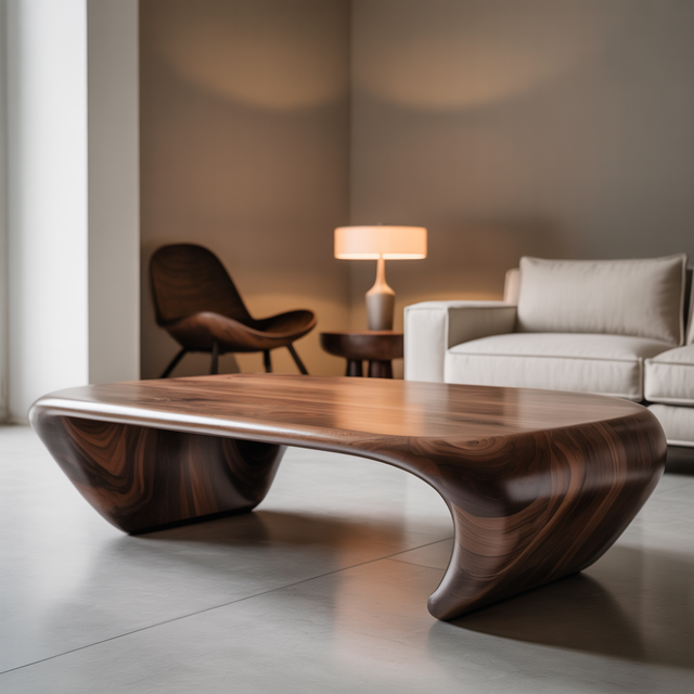 Handcrafted Solid Wood Coffee Table – Modern Sculptural Design with Smooth Organic Curves