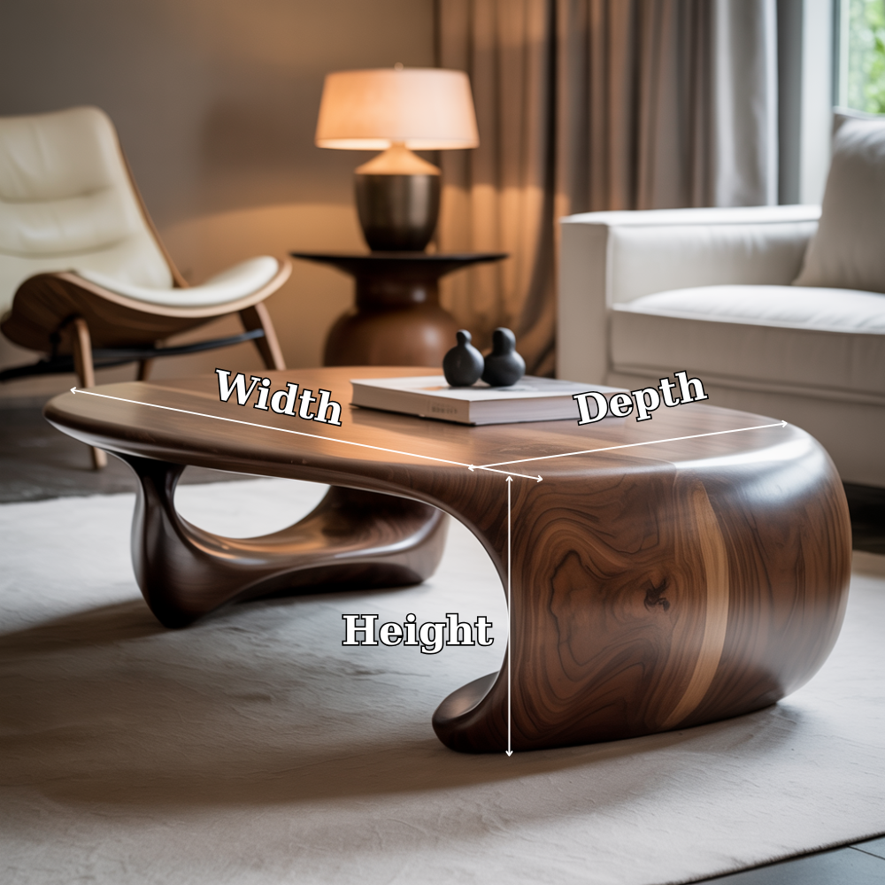 Handcrafted Solid Wood Coffee Table – Modern Organic Design with Flowing Sculptural Form