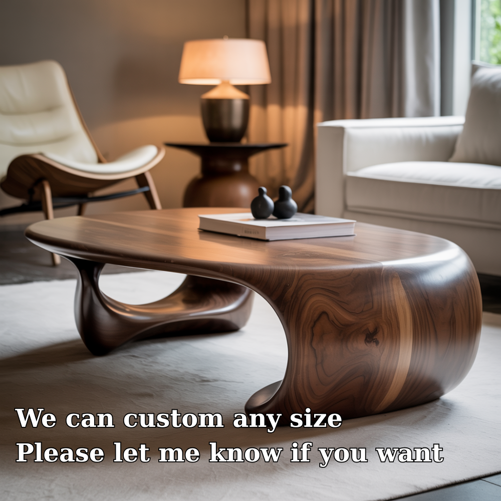 Handcrafted Solid Wood Coffee Table – Modern Organic Design with Flowing Sculptural Form