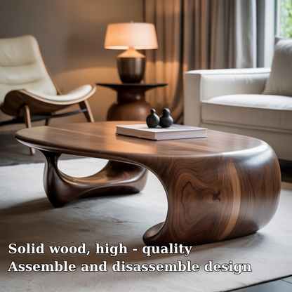Handcrafted Solid Wood Coffee Table – Modern Organic Design with Flowing Sculptural Form