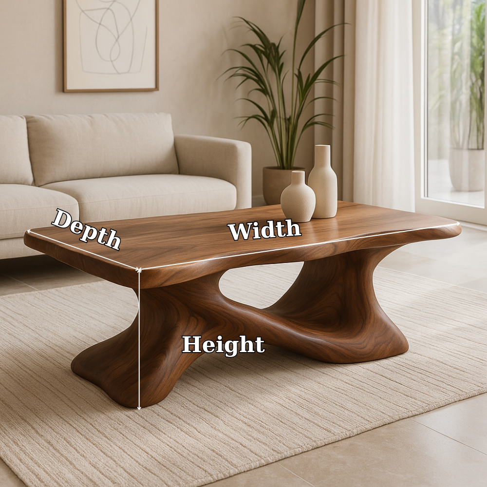 Handcrafted Solid Wood Coffee Table – Sculptural Modern Design with Organic Flowing Form