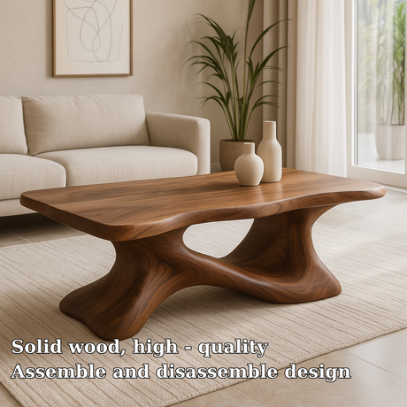Handcrafted Solid Wood Coffee Table – Sculptural Modern Design with Organic Flowing Form