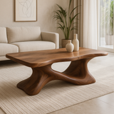 Handcrafted Solid Wood Coffee Table – Sculptural Modern Design with Organic Flowing Form