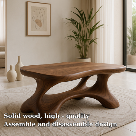 Handcrafted Solid Wood Coffee Table – Modern Sculptural Centerpiece with Organic Curves
