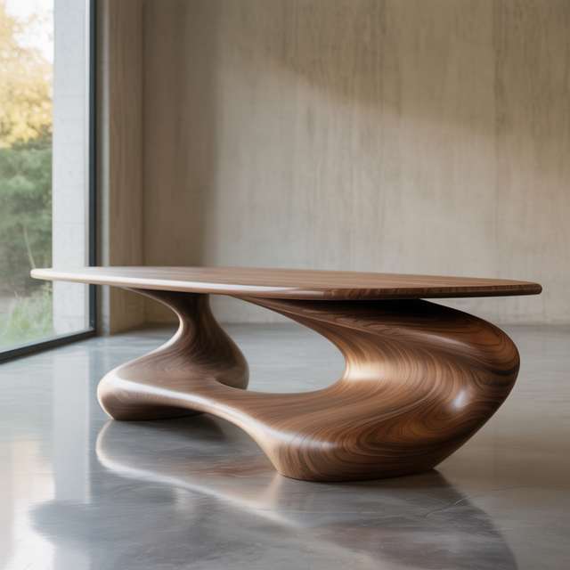 Handcrafted Solid Wood Coffee Table – Sculptural Modern Design with Smooth Organic Flow