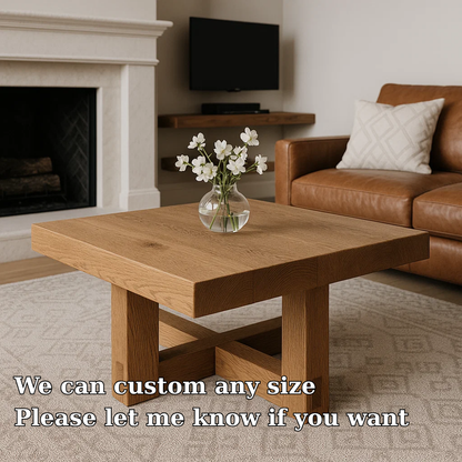 Handcrafted Solid Wood Coffee Table – Modern Minimalist Square Design with Cross Base