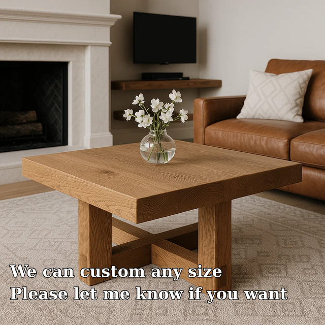 Handcrafted Solid Wood Coffee Table – Modern Minimalist Square Design with Cross Base