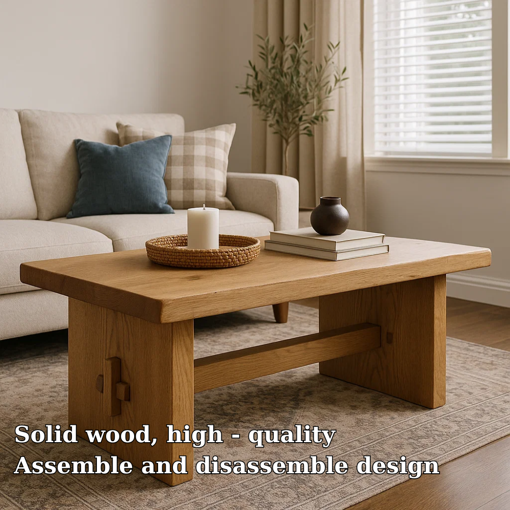 Handcrafted Solid Wood Coffee Table – Rustic Minimalist Design with Mortise Joinery Detail
