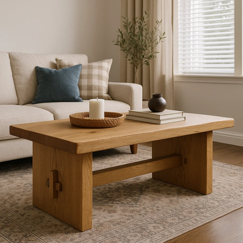 Handcrafted Solid Wood Coffee Table – Rustic Minimalist Design with Mortise Joinery Detail