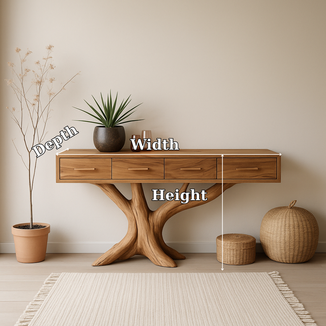 Handcrafted Solid Wood Console Table with Branch-Inspired Base – Modern Organic Entryway Decor
