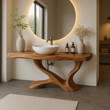 Handcrafted Solid Wood Bathroom Vanity with Sculptural Base – Modern Organic Bathroom Design