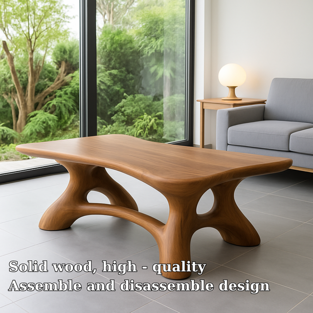 Handcrafted Solid Wood Coffee Table – Sculpted Organic Base for Modern Living Rooms