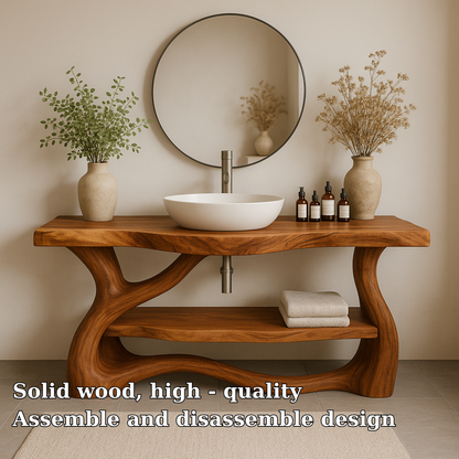 Handcrafted Solid Wood Bathroom Vanity with Organic Flow Design – Modern Natural Elegance
