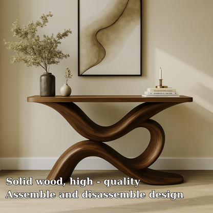Handcrafted Solid Wood Console Table – Sculptural Modern Design for Entryway or Living Room