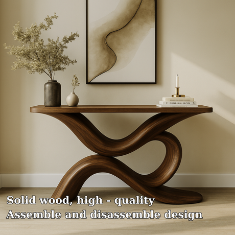 Handcrafted Solid Wood Console Table – Sculptural Modern Design for Entryway or Living Room