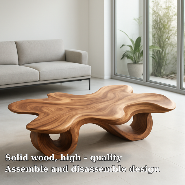 Handcrafted Solid Wood Coffee Table – Organic Sculpted Freeform Design