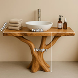 Handcrafted Solid Wood Bathroom Vanity with Tree Design – Natural Organic Sink Console