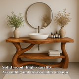 Handcrafted Solid Wood Bathroom Vanity with Organic Flow Design – Modern Natural Elegance