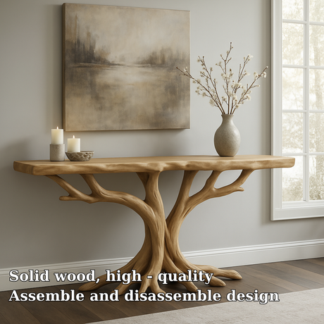 Handcrafted Solid Wood Console Table – Double Root Organic Design for Modern Natural Interiors