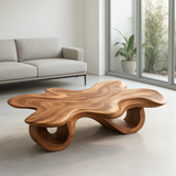 Handcrafted Solid Wood Coffee Table – Organic Sculpted Freeform Design