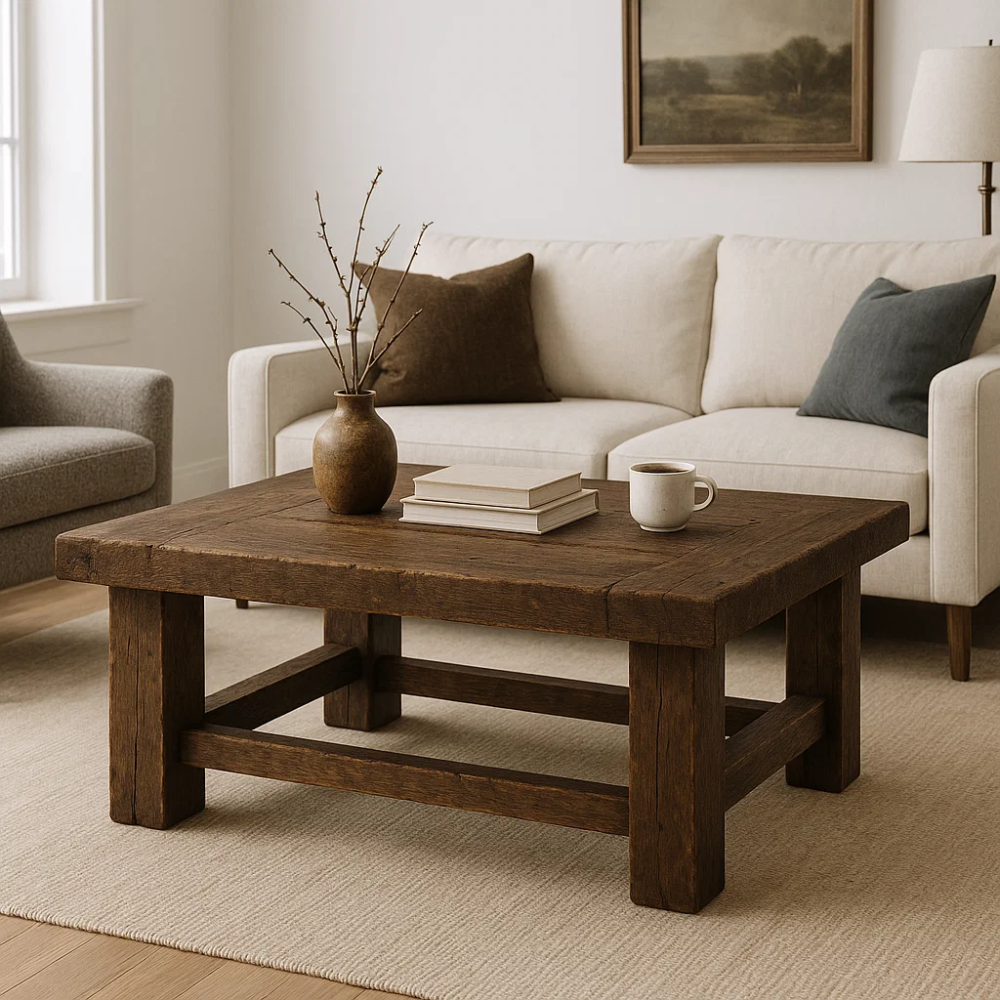 Handcrafted Solid Wood Coffee Table – Rustic Farmhouse Design with Timeless Character