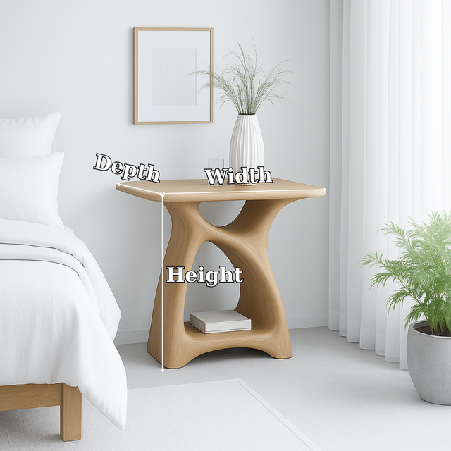 Handcrafted Solid Wood Nightstand – Modern Sculptural Bedside Table with Open Shelf