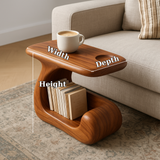 Handcrafted Solid Wood Armrest Table – Sculpted Sofa Side Table with Storage Shelf