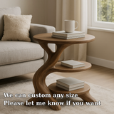 Handcrafted Solid Wood End Table – Three-Tier Sculptural Design for Modern Living Spaces