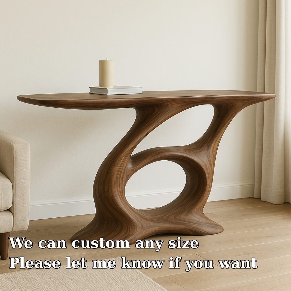 Handcrafted Solid Wood Console Table – Artistic Modern Design with Sculptural Curved Base